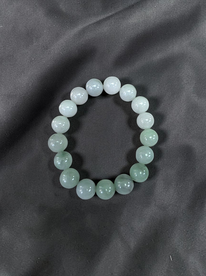 Japanese Pale Green Hombre Burmese A-Jade Beaded Bracelet (MADE IN JAPAN) (10 mm Each x 17 beads) 05062