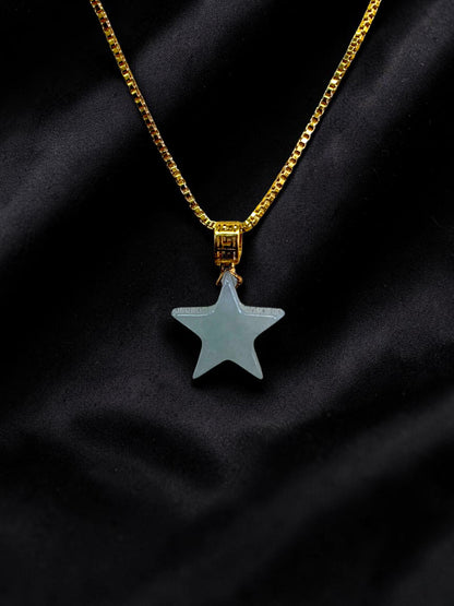 Daisen Star Icy Green Burmese A-Jadeite Charm Pendant (with 18K Yellow Gold)- Certified