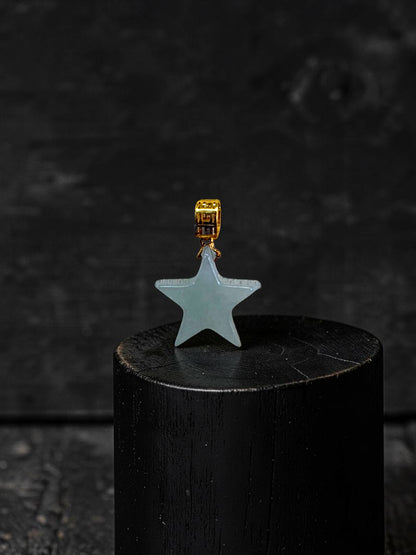 Daisen Star Icy Green Burmese A-Jadeite Charm Pendant (with 18K Yellow Gold)- Certified