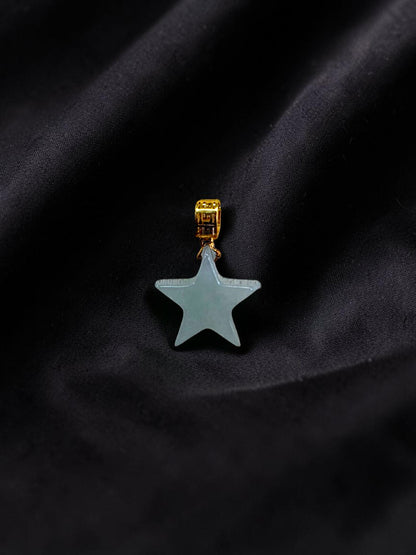 Daisen Star Icy Green Burmese A-Jadeite Charm Pendant (with 18K Yellow Gold)- Certified