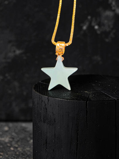 Daisen Star Icy Green Burmese A-Jadeite Charm Pendant (with 18K Yellow Gold)- Certified