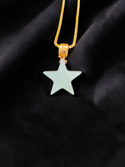 Daisen Star Icy Green Burmese A-Jadeite Charm Pendant (with 18K Yellow Gold)- Certified