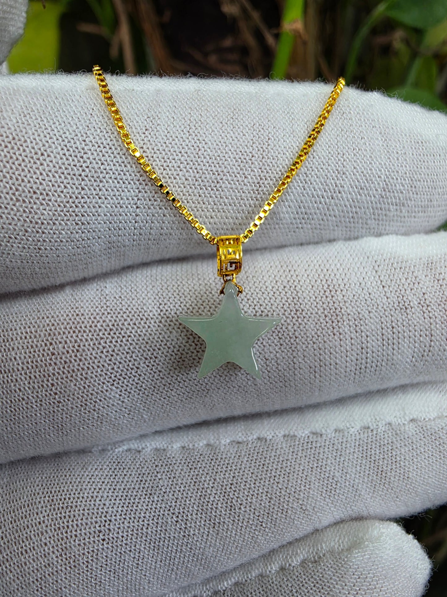 Daisen Star Icy Green Burmese A-Jadeite Charm Pendant (with 18K Yellow Gold)- Certified