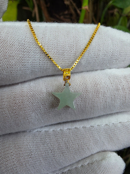Daisen Star Icy Green Burmese A-Jadeite Charm Pendant (with 18K Yellow Gold)- Certified