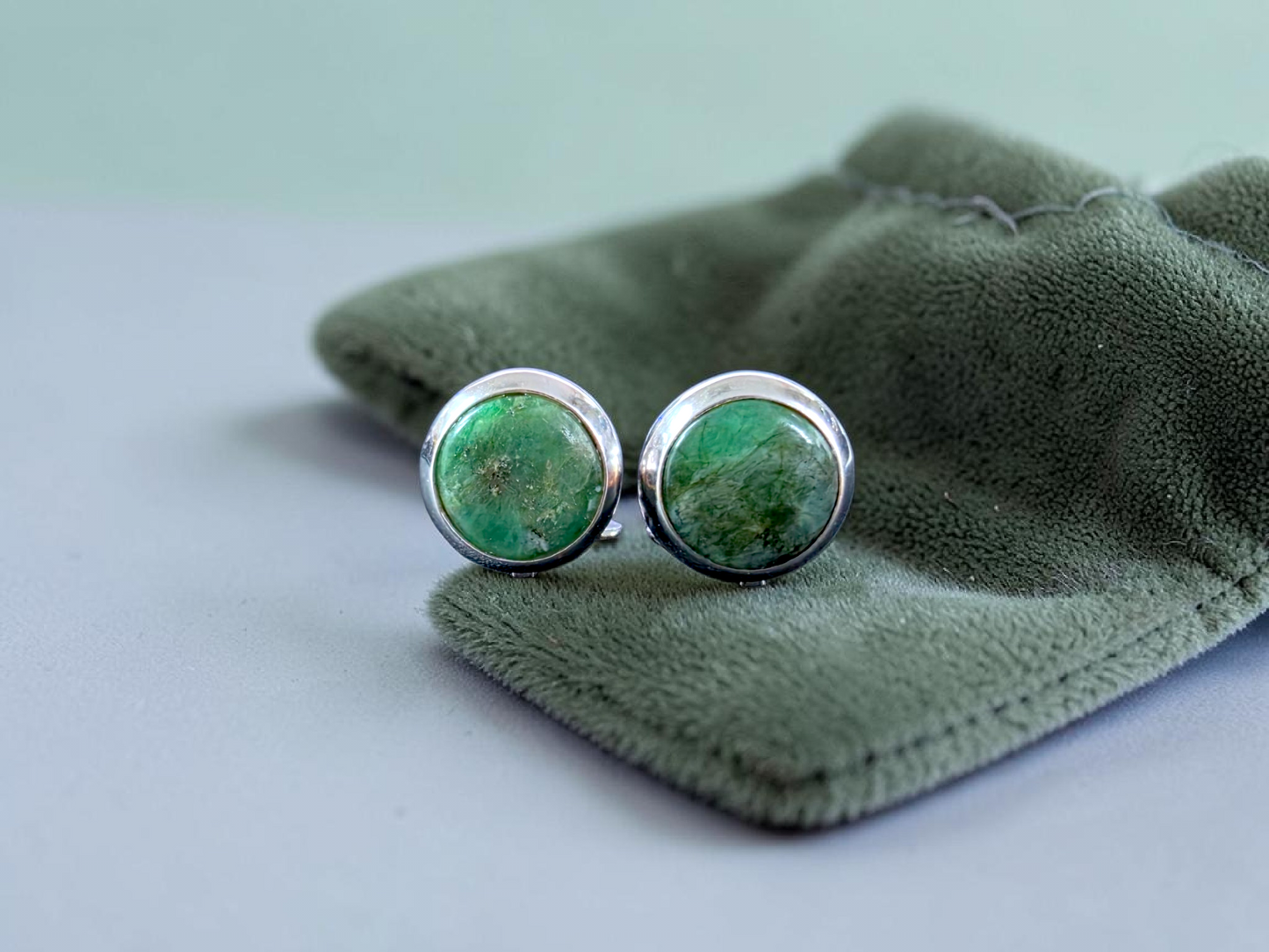 Westminster Emerald Smart Button Cover Pair (with Sterling Silver 925)