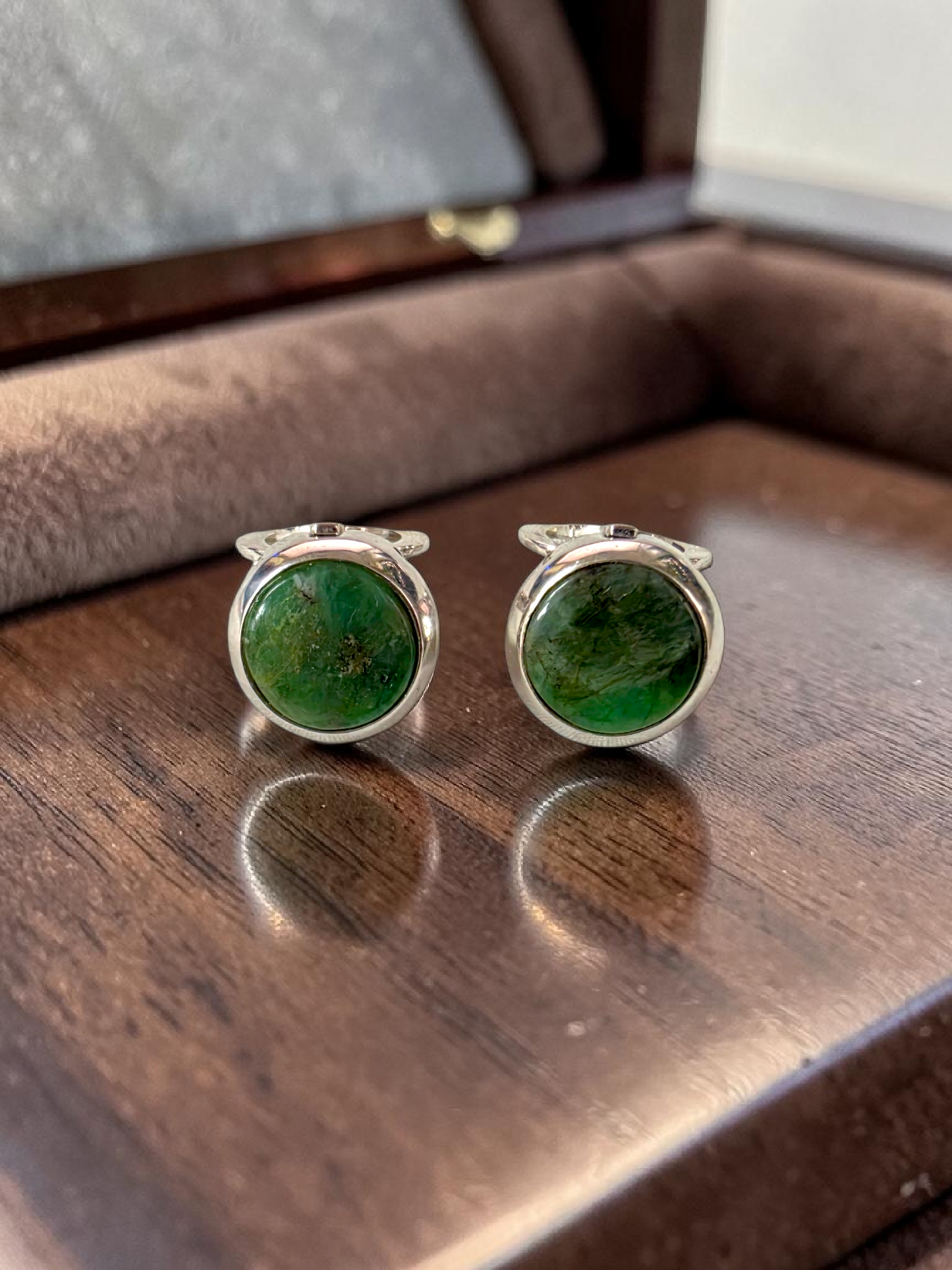 Westminster Emerald Smart Button Cover Pair (with Sterling Silver 925)