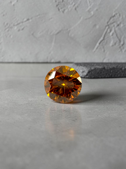 Natural 0.38 cts. Fancy Deep Yellowish Orange SI2 Vg Vg N Round Brilliant Diamond Loose Stone - GIA Certified - LS56
