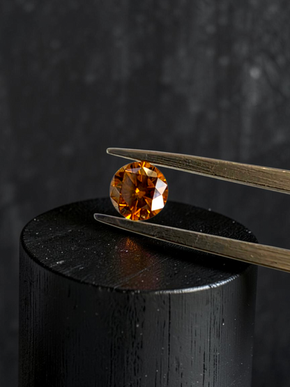 Natural 0.38 cts. Fancy Deep Yellowish Orange SI2 Vg Vg N Round Brilliant Diamond Loose Stone - GIA Certified - LS56