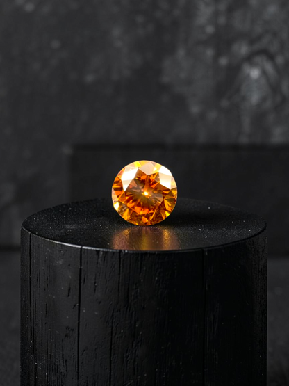 Natural 0.38 cts. Fancy Deep Yellowish Orange SI2 Vg Vg N Round Brilliant Diamond Loose Stone - GIA Certified - LS56