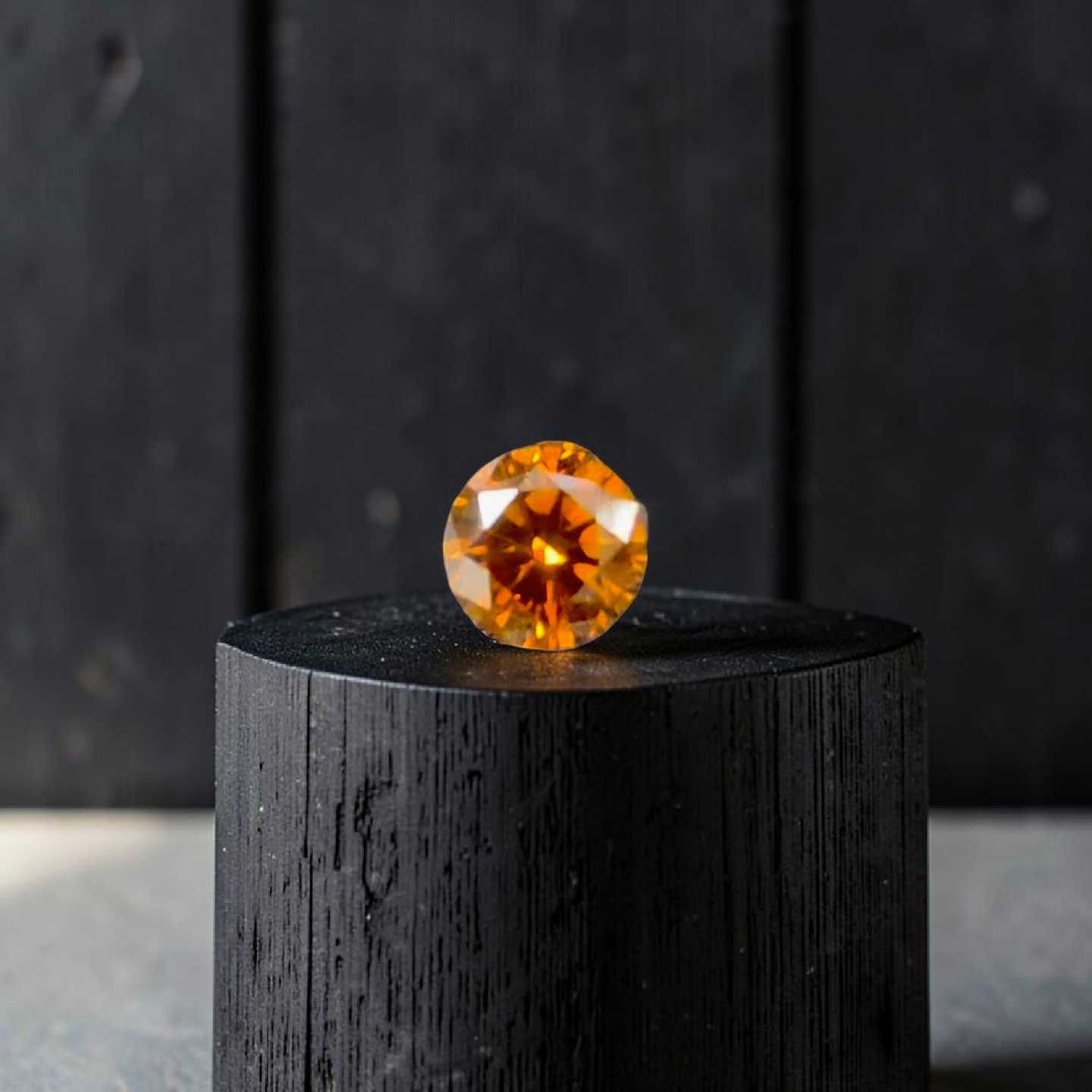 Natural 0.38 cts. Fancy Deep Yellowish Orange SI2 Vg Vg N Round Brilliant Diamond Loose Stone - GIA Certified - LS56
