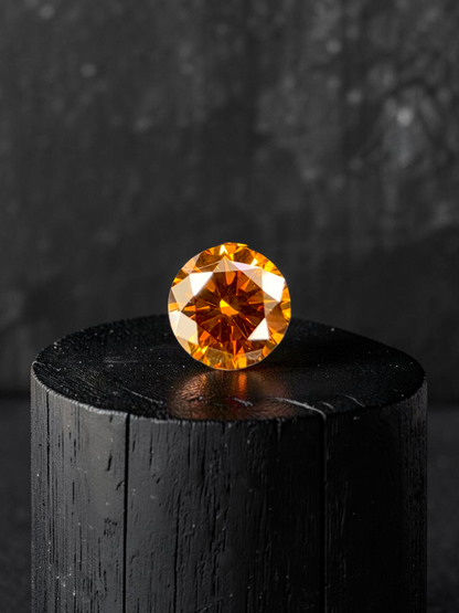 Natural 0.38 cts. Fancy Deep Yellowish Orange SI2 Vg Vg N Round Brilliant Diamond Loose Stone - GIA Certified - LS56