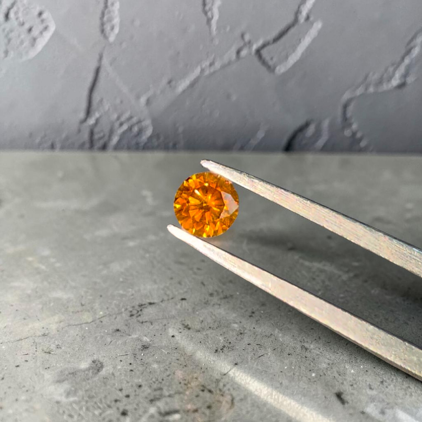 Natural 0.38 cts. Fancy Deep Yellowish Orange SI2 Vg Vg N Round Brilliant Diamond Loose Stone - GIA Certified - LS56
