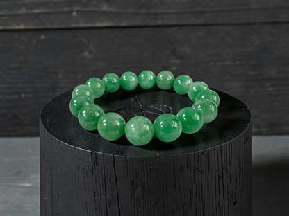 Certified Japanese Bright Green Burmese A-Jade Beaded Bracelet (MADE IN JAPAN) (12 mm Each x 16 beads) 05063