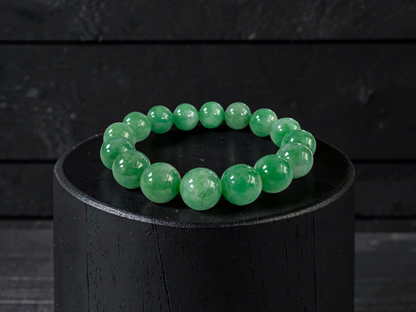 Certified Japanese Bright Green Burmese A-Jade Beaded Bracelet (MADE IN JAPAN) (12 mm Each x 16 beads) 05063
