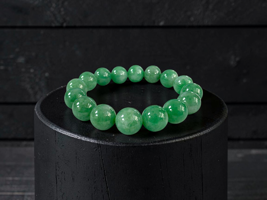 Certified Japanese Bright Green Burmese A-Jade Beaded Bracelet (MADE IN JAPAN) (12 mm Each x 16 beads) 05063