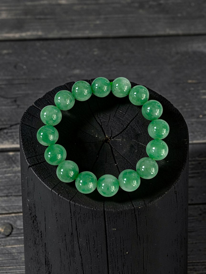 Certified Japanese Bright Green Burmese A-Jade Beaded Bracelet (MADE IN JAPAN) (12 mm Each x 16 beads) 05063