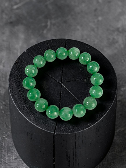 Certified Japanese Bright Green Burmese A-Jade Beaded Bracelet (MADE IN JAPAN) (12 mm Each x 16 beads) 05063
