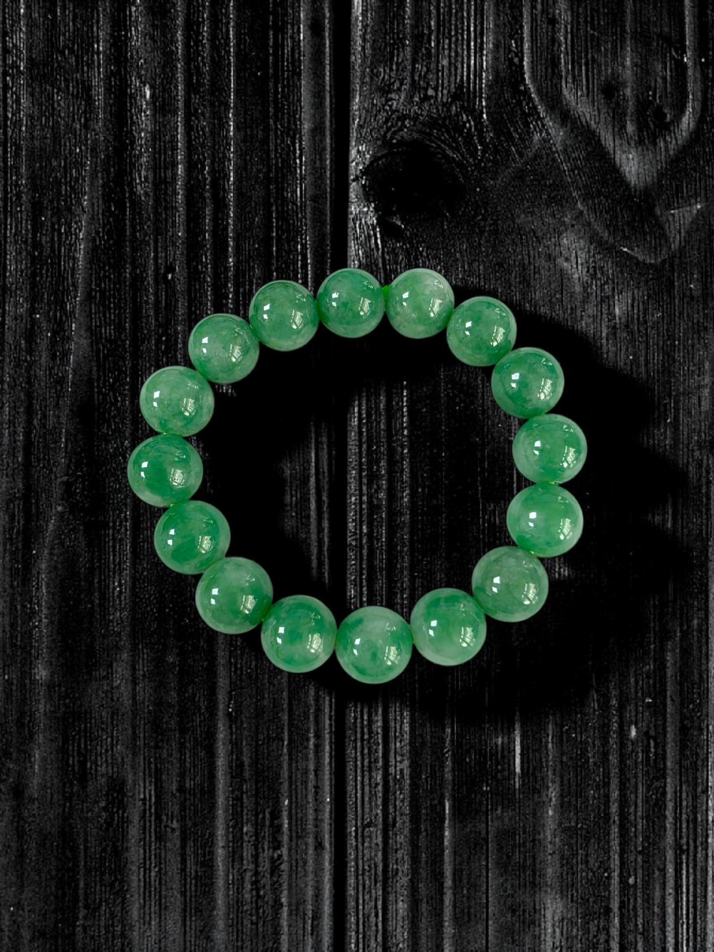 Certified Japanese Bright Green Burmese A-Jade Beaded Bracelet (MADE IN JAPAN) (12 mm Each x 16 beads) 05063