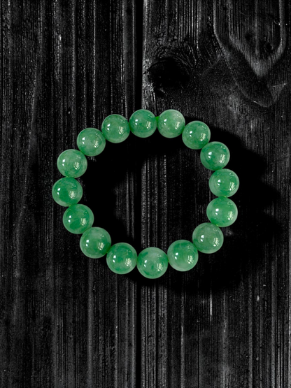 Certified Japanese Bright Green Burmese A-Jade Beaded Bracelet (MADE IN JAPAN) (12 mm Each x 16 beads) 05063