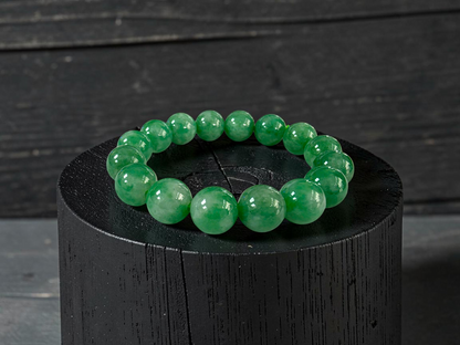 Certified Japanese Bright Green Burmese A-Jade Beaded Bracelet (MADE IN JAPAN) (12 mm Each x 16 beads) 05063