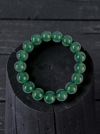 Certified Japanese Intense Deep Green Burmese A-Jade Beaded Bracelet (MADE IN JAPAN) (12 mm Each x 17 beads) 05064