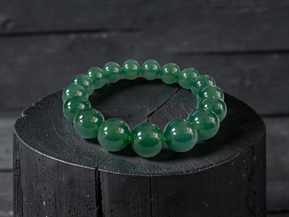 Certified Japanese Intense Deep Green Burmese A-Jade Beaded Bracelet (MADE IN JAPAN) (12 mm Each x 17 beads) 05064