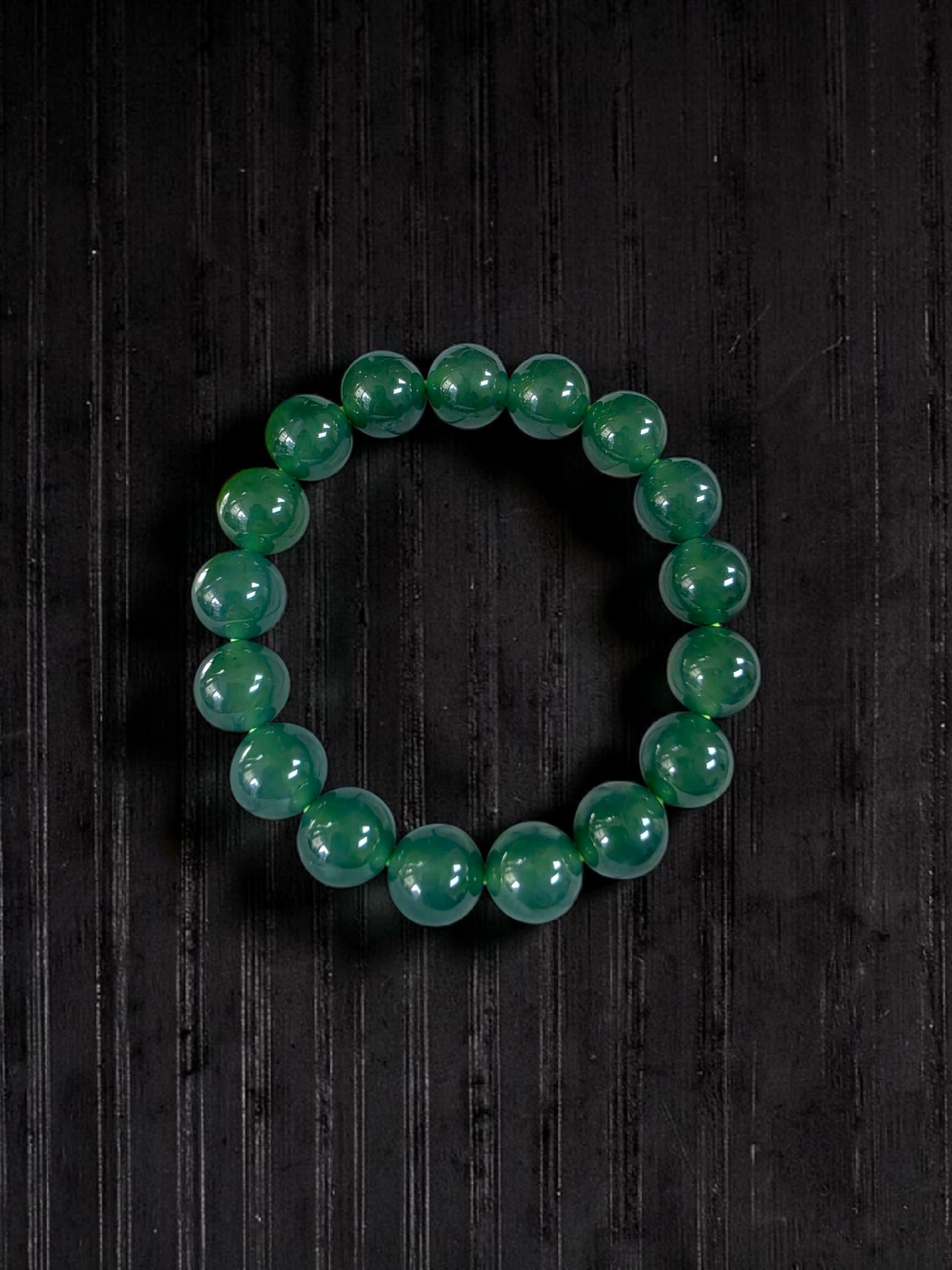 Certified Japanese Intense Deep Green Burmese A-Jade Beaded Bracelet (MADE IN JAPAN) (12 mm Each x 17 beads) 05064