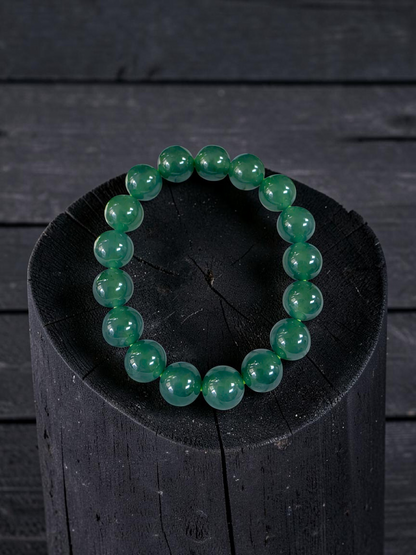 Certified Japanese Intense Deep Green Burmese A-Jade Beaded Bracelet (MADE IN JAPAN) (12 mm Each x 17 beads) 05064