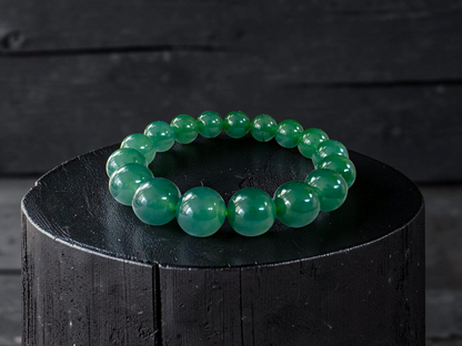Certified Japanese Intense Deep Green Burmese A-Jade Beaded Bracelet (MADE IN JAPAN) (12 mm Each x 17 beads) 05064