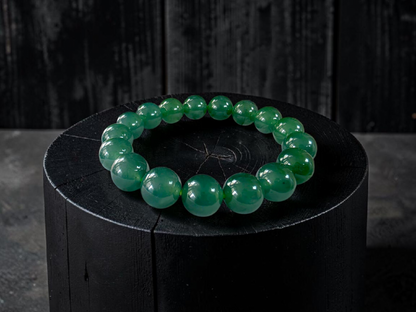 Certified Japanese Intense Deep Green Burmese A-Jade Beaded Bracelet (MADE IN JAPAN) (12 mm Each x 17 beads) 05064