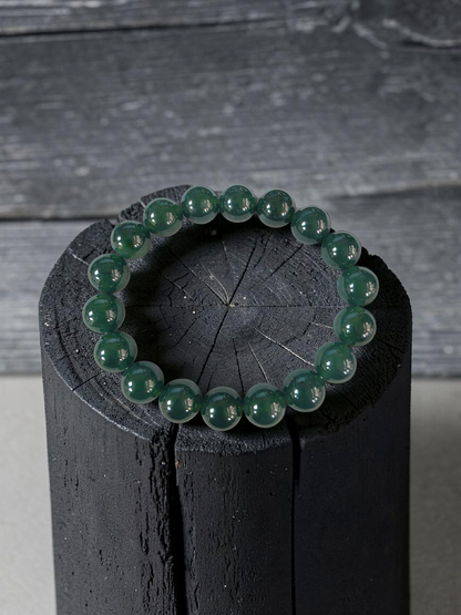 Certified Japanese Intense Deep Green Burmese A-Jade Beaded Bracelet (MADE IN JAPAN) (12 mm Each x 18 beads) 05065