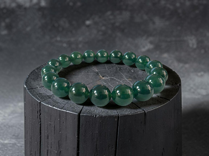 Certified Japanese Intense Deep Green Burmese A-Jade Beaded Bracelet (MADE IN JAPAN) (12 mm Each x 18 beads) 05065