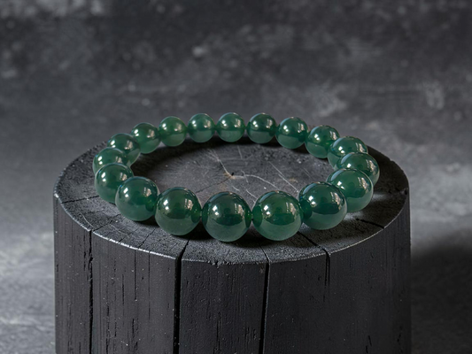 Certified Japanese Intense Deep Green Burmese A-Jade Beaded Bracelet (MADE IN JAPAN) (12 mm Each x 18 beads) 05065