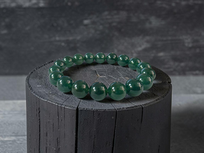 Certified Japanese Intense Deep Green Burmese A-Jade Beaded Bracelet (MADE IN JAPAN) (12 mm Each x 18 beads) 05065