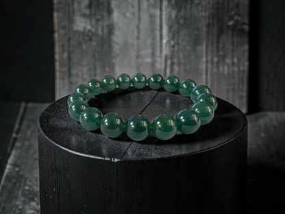 Certified Japanese Intense Deep Green Burmese A-Jade Beaded Bracelet (MADE IN JAPAN) (12 mm Each x 18 beads) 05065