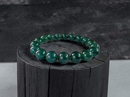 Certified Japanese Intense Deep Green Burmese A-Jade Beaded Bracelet (MADE IN JAPAN) (12 mm Each x 18 beads) 05065