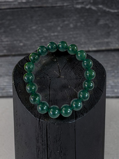 Certified Japanese Intense Deep Green Burmese A-Jade Beaded Bracelet (MADE IN JAPAN) (12 mm Each x 18 beads) 05065