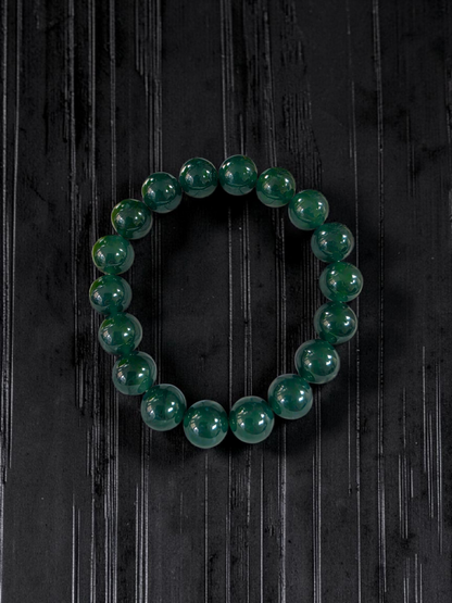 Certified Japanese Intense Deep Green Burmese A-Jade Beaded Bracelet (MADE IN JAPAN) (12 mm Each x 18 beads) 05065