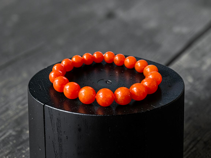 Imperial Japanese Red Burmese A-Jade Beaded Bracelet (MADE IN JAPAN) (10 mm Each x 19 beads) - Certified 05067