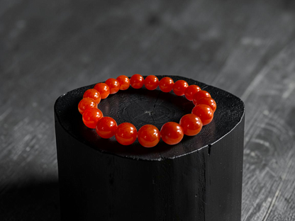 Imperial Japanese Red Burmese A-Jade Beaded Bracelet (MADE IN JAPAN) (10 mm Each x 19 beads) - Certified 05067