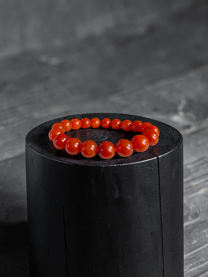 Imperial Japanese Red Burmese A-Jade Beaded Bracelet (MADE IN JAPAN) (10 mm Each x 19 beads) - Certified 05067