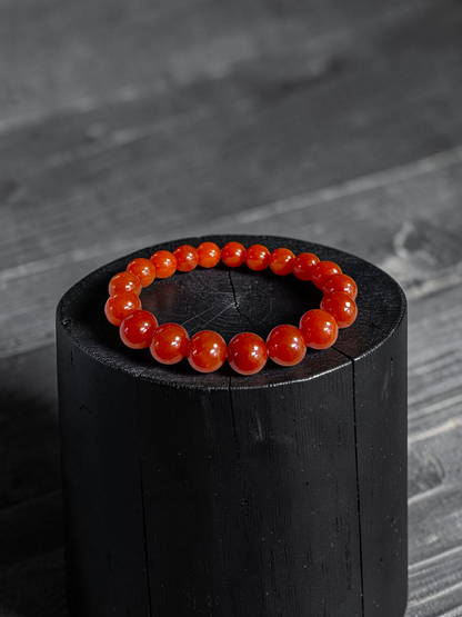 Imperial Japanese Red Burmese A-Jade Beaded Bracelet (MADE IN JAPAN) (10 mm Each x 19 beads) - Certified 05067