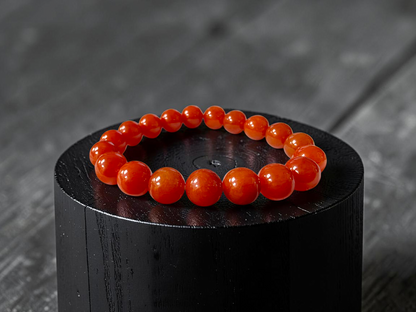 Imperial Japanese Red Burmese A-Jade Beaded Bracelet (MADE IN JAPAN) (10 mm Each x 19 beads) - Certified 05067