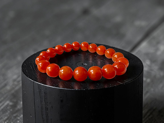 Imperial Japanese Red Burmese A-Jade Beaded Bracelet (MADE IN JAPAN) (10 mm Each x 19 beads) - Certified 05067