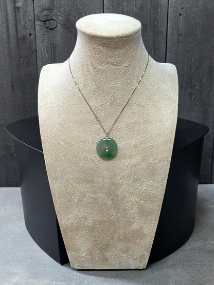 Tagawa Round Burmese A-Jadeite 22.00 mm Donut Charm Pendant (with 18K White Gold and White Diamonds) - Certified