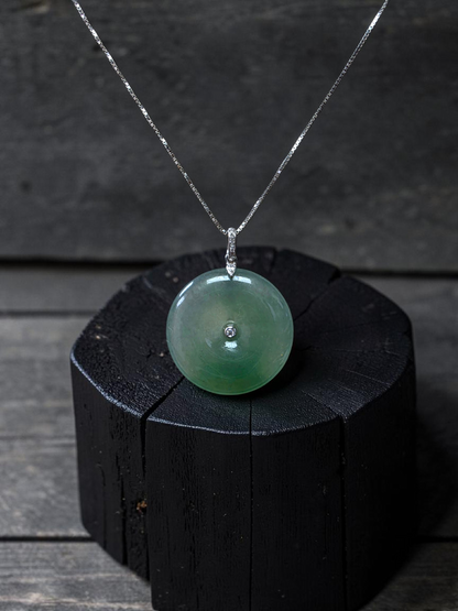 Tagawa Round Burmese A-Jadeite 22.00 mm Donut Charm Pendant (with 18K White Gold and White Diamonds) - Certified