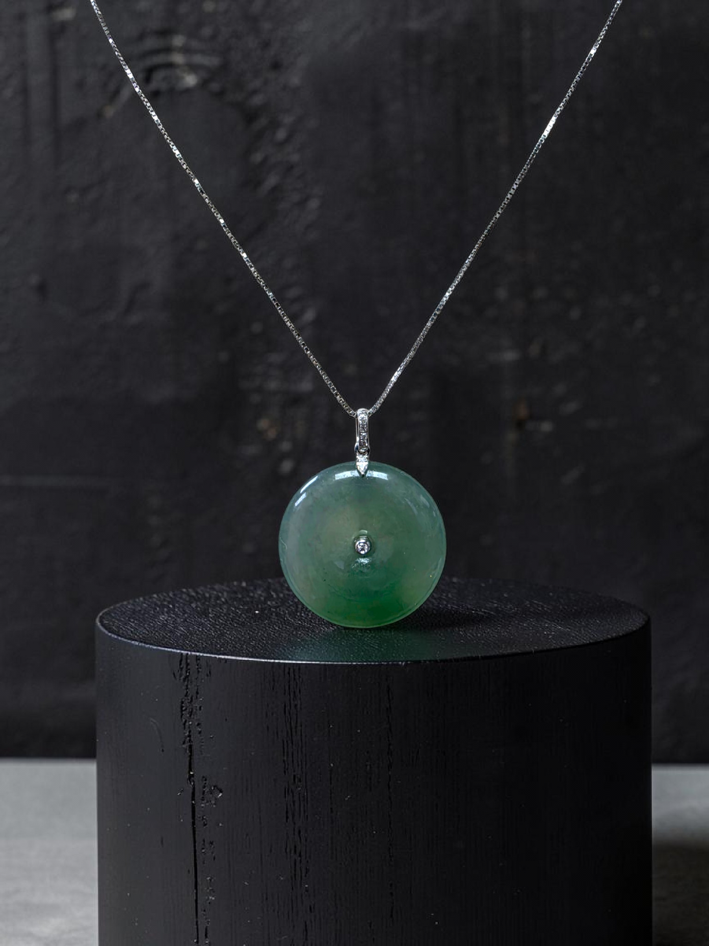 Tagawa Round Burmese A-Jadeite 22.00 mm Donut Charm Pendant (with 18K White Gold and White Diamonds) - Certified