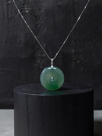Tagawa Round Burmese A-Jadeite 22.00 mm Donut Charm Pendant (with 18K White Gold and White Diamonds) - Certified