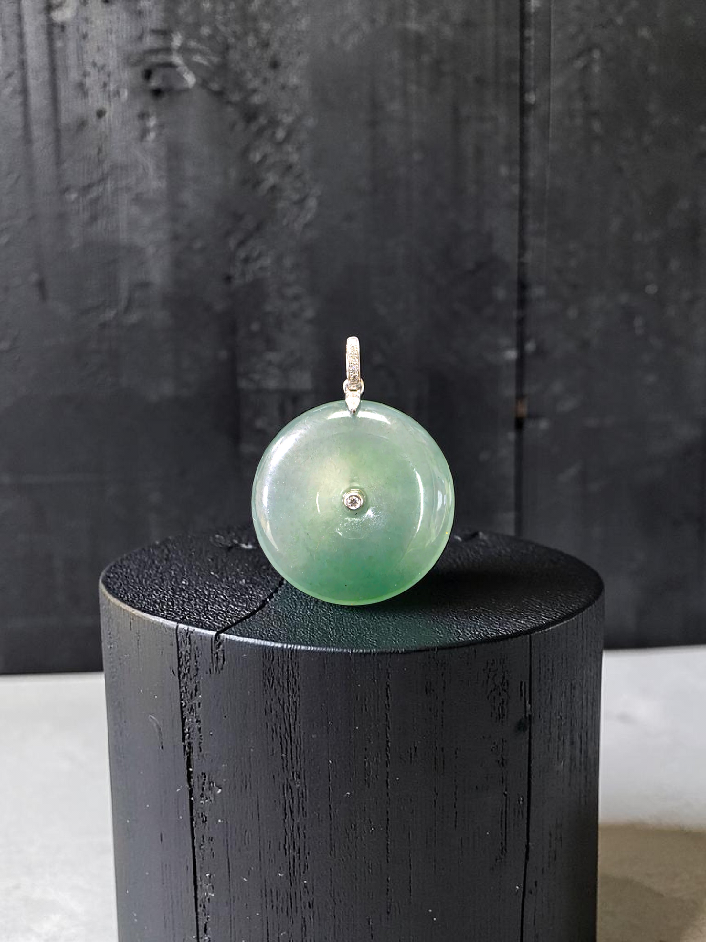 Tagawa Round Burmese A-Jadeite 22.00 mm Donut Charm Pendant (with 18K White Gold and White Diamonds) - Certified
