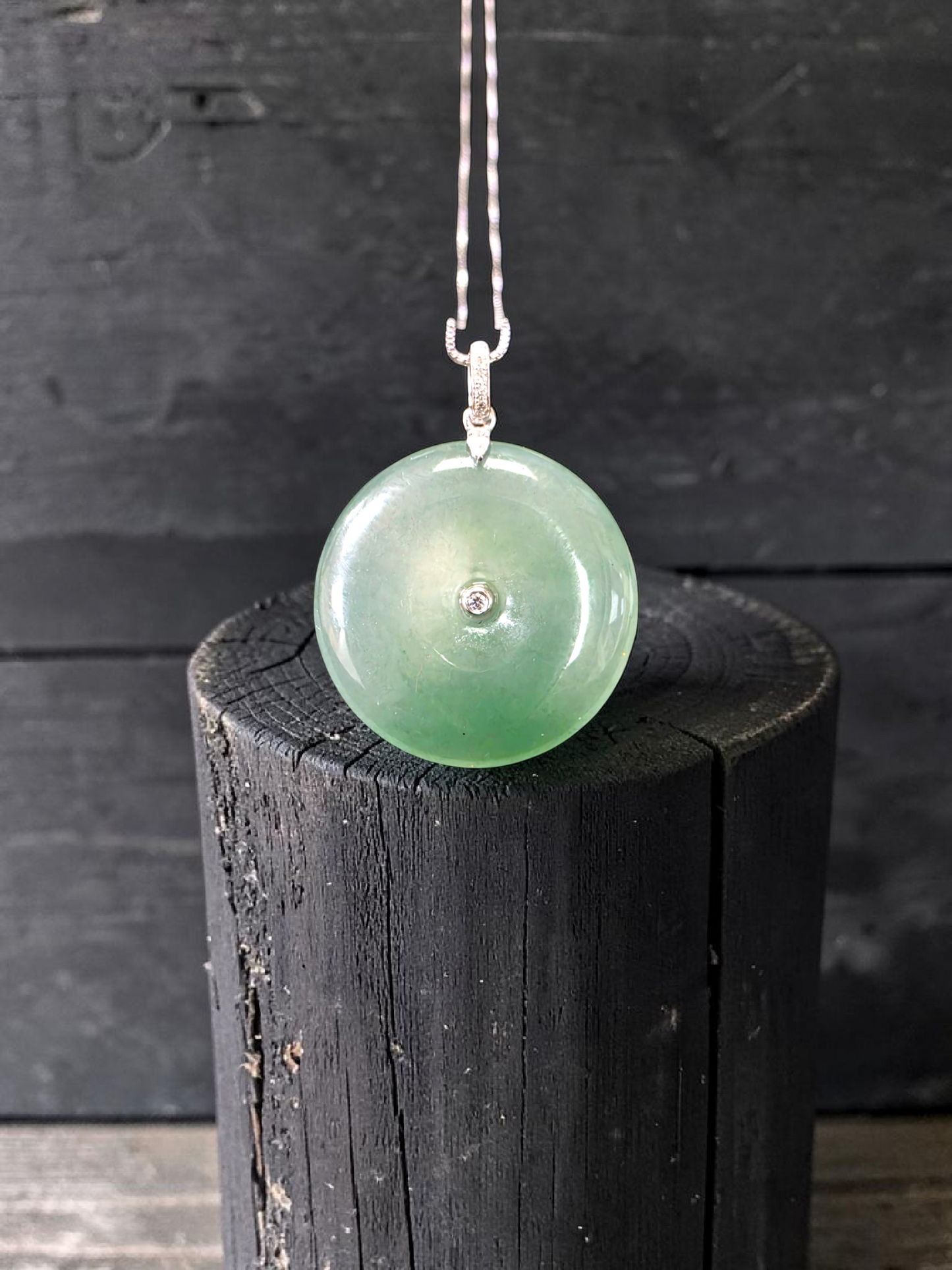 Tagawa Round Burmese A-Jadeite 22.00 mm Donut Charm Pendant (with 18K White Gold and White Diamonds) - Certified